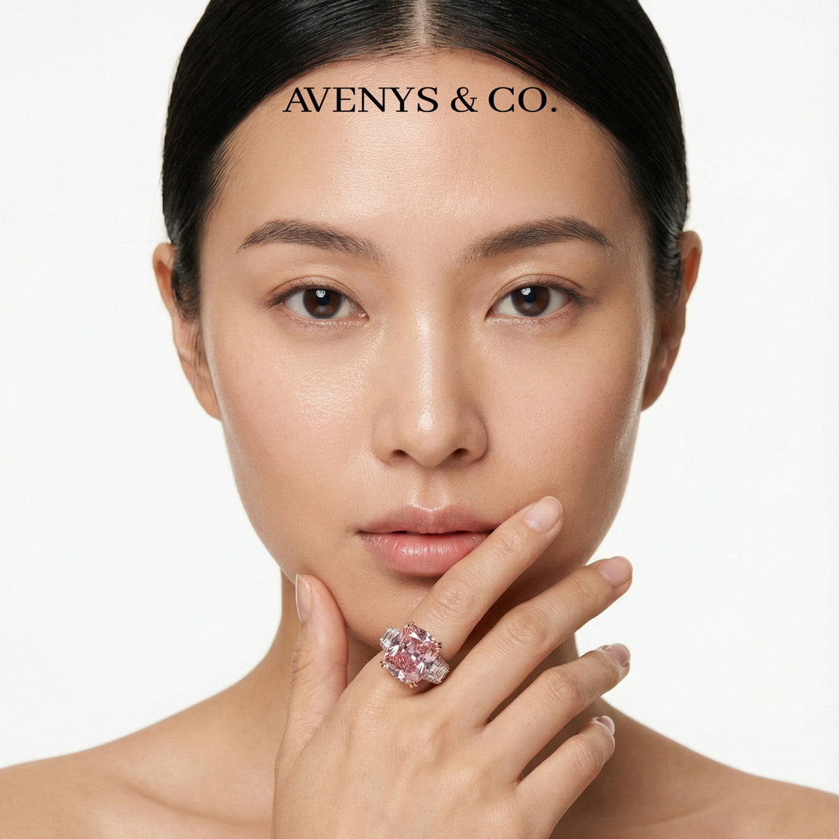 Trilogy Halo Ring with Pink Cushion Stone – on White Gold