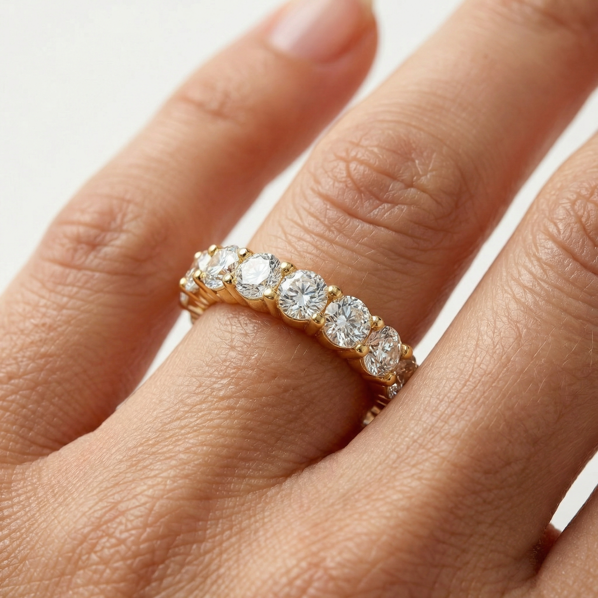 Eternity Band with White Round Stone – on Yellow Gold