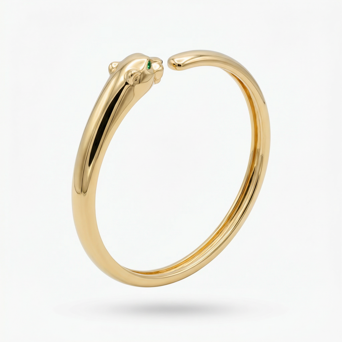 Tiger Bangle with Green Round Stone – on Yellow Gold